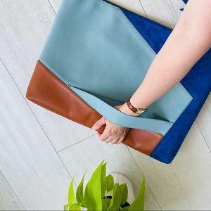 & other stories blue tan leather clutch laptop bag